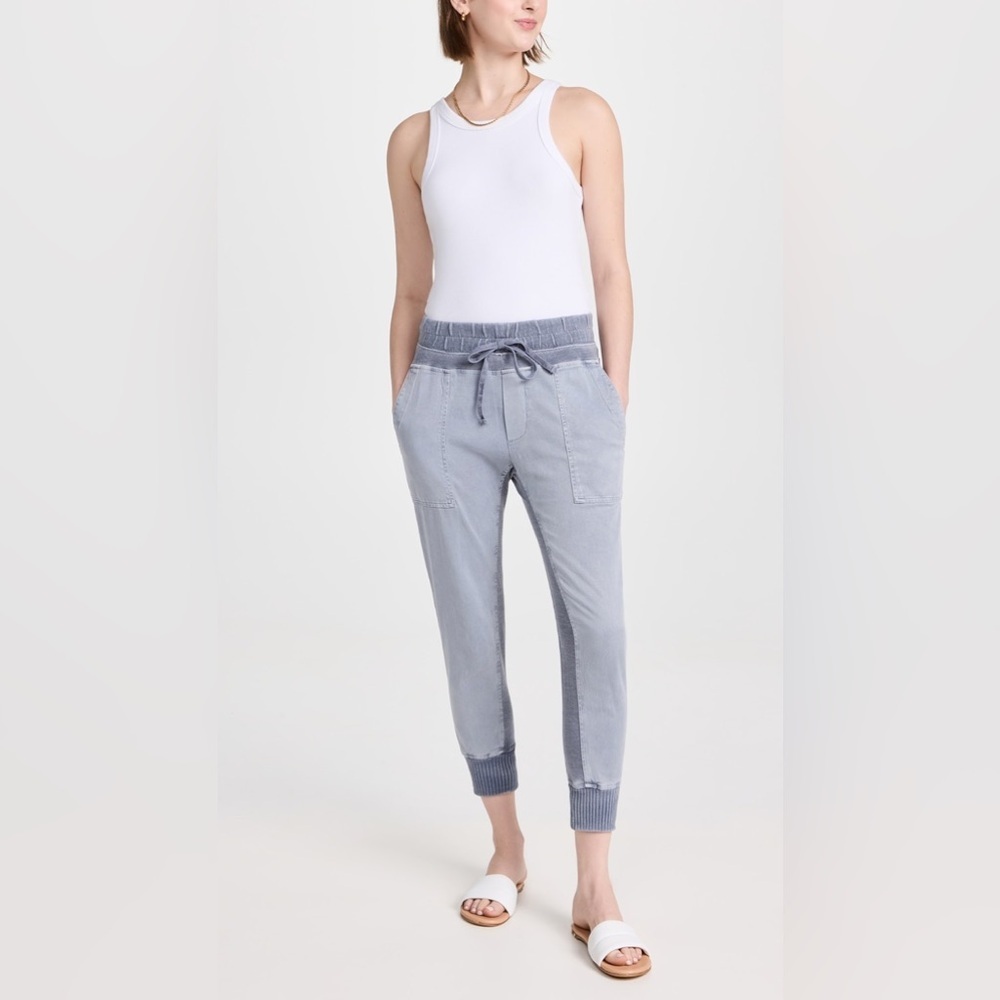 James Perse Media Pants Sz 4 NWOT Blue $595 Jogger Twill Knit Contrast